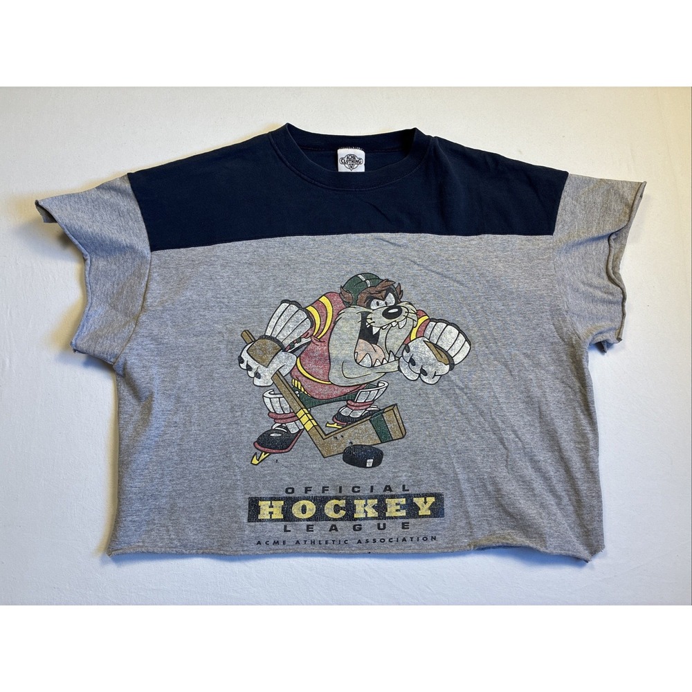 Vtg 1991 Acme Clothing Taz Hockey Shirt Tasmanian Devil Looney Tunes XL Cut Off